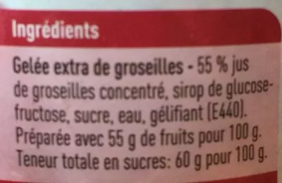 Lista de ingredientes del producto Gelée extra de groseilles Boni 