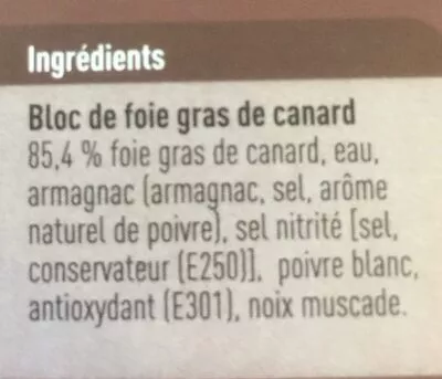 Lista de ingredientes del producto Foie gras Boni 