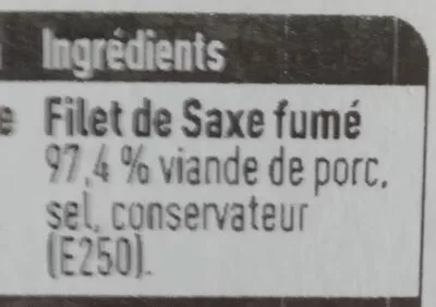 Lista de ingredientes del producto Filet de Saxe fumé Boni 200 g