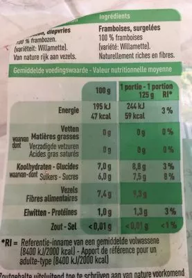 Lista de ingredientes del producto Framboises Boni 1 kg