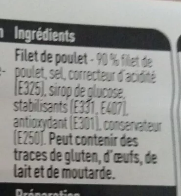 Lista de ingredientes del producto Filet de poulet Boni 200 g