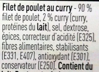 Lista de ingredientes del producto Filet de poulet au curry Boni 150 g