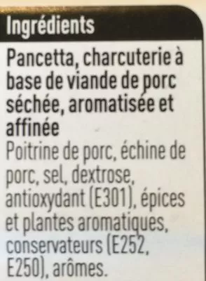 Lista de ingredientes del producto Pancetta Boni 100 g