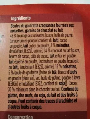 Lista de ingredientes del producto Rochers chocolat au lait boni 16 pièces