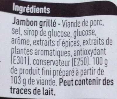 Lista de ingredientes del producto Jambon grillé Boni Colruyt 200 g