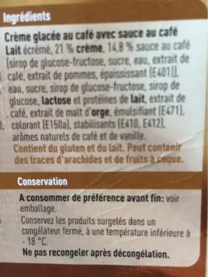 Lista de ingredientes del producto Coupes café liégeois Boni 