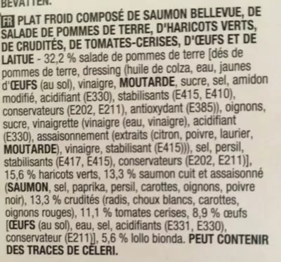 Lista de ingredientes del producto Salade saumon Bellevue Boni 