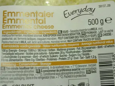 Lista de ingredientes del producto Emmental Everyday 500 g