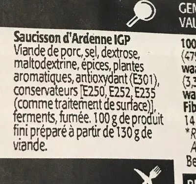 Lista de ingredientes del producto Saucisson d'ardenne IGP Colruyt 