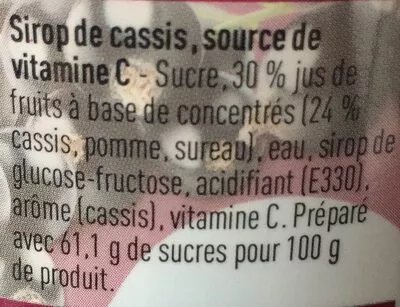 Lista de ingredientes del producto sirop cassis boni 75cl