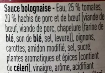 Lista de ingredientes del producto Bolognaise Boni 190 gr