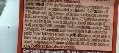 Lista de ingredientes del producto Quiche Lorraine Boni 300 g