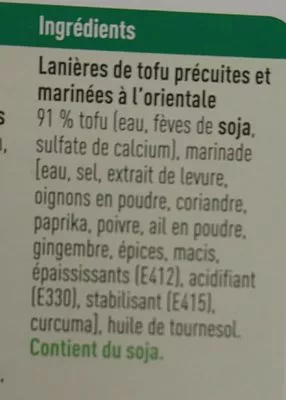 Lista de ingredientes del producto Lanière de tofu Boni 