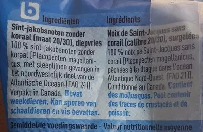 Lista de ingredientes del producto Noix de Saint-Jacques Boni 