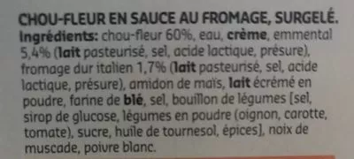 Lista de ingredientes del producto Chou-fleur sauce fromage  