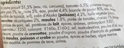 Lista de ingredientes del producto Paella surgelé Winny 1 kg