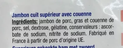 Lista de ingredientes del producto Jambon supérieur avec couenne Winny 200 g