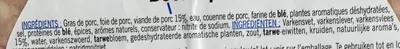 Lista de ingredientes del producto Pâté de Campagne Winny, Bloc cvba, Groupe Louis Delhaize 300 g