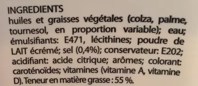 Lista de ingredientes del producto Matière grasse à tartiner 55% Winny 500 g