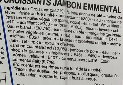 Lista de ingredientes del producto 4 croissants Jambon Emmental Winny 600 g