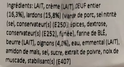 Lista de ingredientes del producto Quiche lorraine  