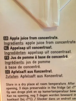 Lista de ingredientes del producto Jus de pomme à base de concentré 365 