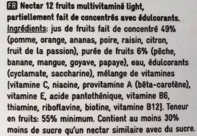 Lista de ingredientes del producto Nectar multivitaminé 12 fruits 365 Delhaize, 0, 92 centimes 2 litres