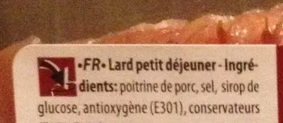 Lista de ingredientes del producto Lard petit déjeuner Delhaize 150 g e