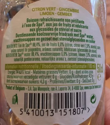 Lista de ingredientes del producto Duo Lime Ginger Spa 100 ml