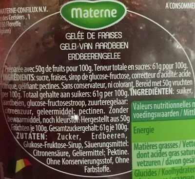 Lista de ingredientes del producto Gelée de fraise Materne 450gr