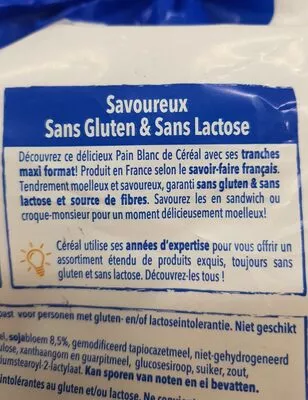 Lista de ingredientes del producto Pain de mie sans gluten Céréal 