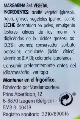 Lista de ingredientes del producto Margarina Hacendado 