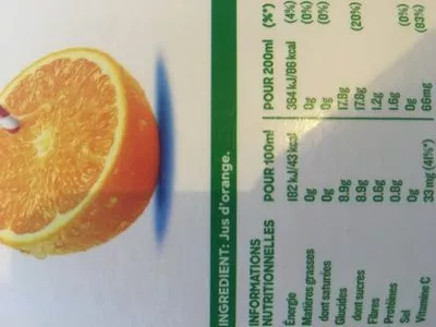 Lista de ingredientes del producto Jus d'orange sans pulpe Tropicana 