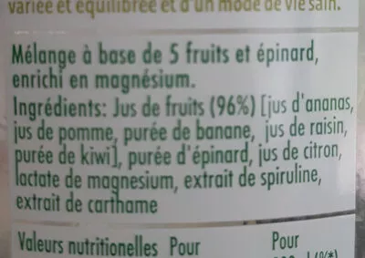 Lista de ingredientes del producto Jus de fruits Vitalité Tropicana 750 ml