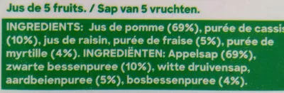 Lista de ingredientes del producto Jus pomme, cassis, fraise, myrtille Tropicana 1 l