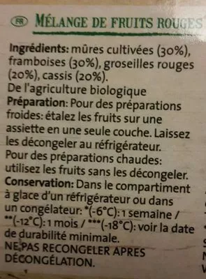 Lista de ingredientes del producto Mélange de fruits rouges Crop's 