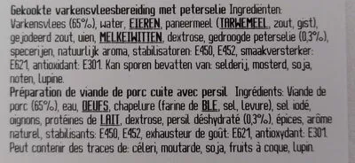 Lista de ingredientes del producto Saucisson persillé Aubel 125 g