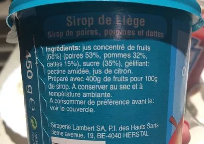 Lista de ingredientes del producto Sirop de Liège Jean-Baptiste Lambert 