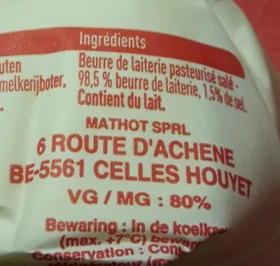 Lista de ingredientes del producto Beurre Demi-sel 250 g Rochefort 