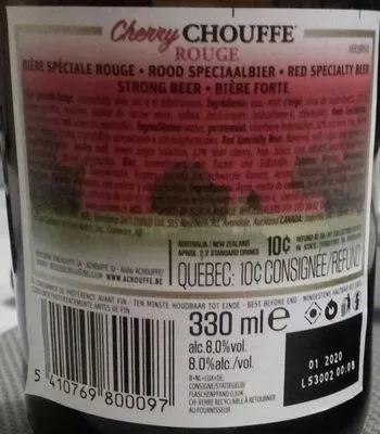 Lista de ingredientes del producto Cherry Chouffe 330 ml