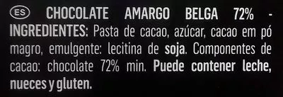 Lista de ingredientes del producto Belgian Chocolate Dark 72% Guylian 100 g