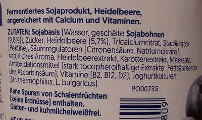 Lista de ingredientes del producto Alpro Sojajoghurt Heidelbere Alpro 500 g