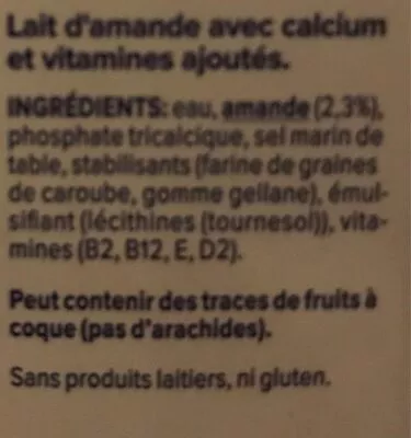 Lista de ingredientes del producto Lait d'amande Alpro 