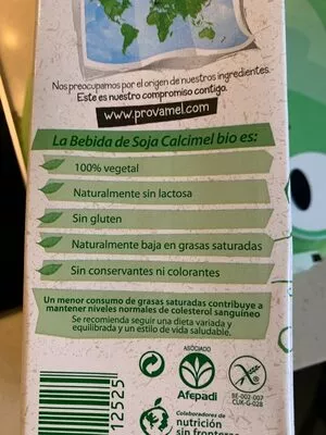 Lista de ingredientes del producto Calcimel bebida de soja Provamel, Santiveri 