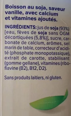 Lista de ingredientes del producto Soja Vanille Alpro 1l