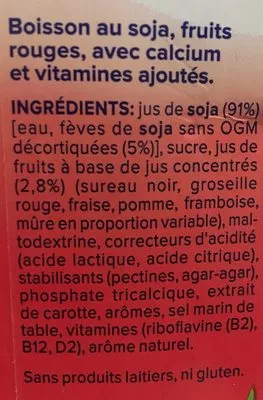 Lista de ingredientes del producto Red fruits Alpro 1L