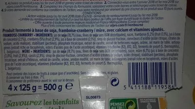 Lista de ingredientes del producto 2x Framboise-Airelle, 2x Mûre Alpro 125 g