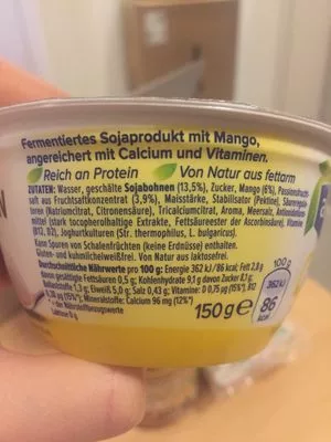 Lista de ingredientes del producto Alpro Go On Mango alpro 150 g