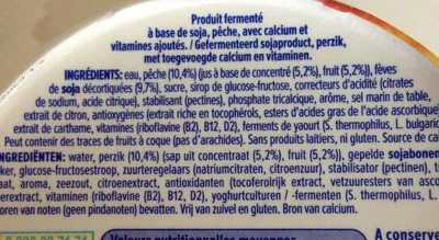 Lista de ingredientes del producto Alpro pêche alpro 150 g