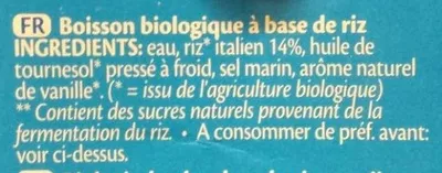 Lista de ingredientes del producto Boisson de riz lima 1 l